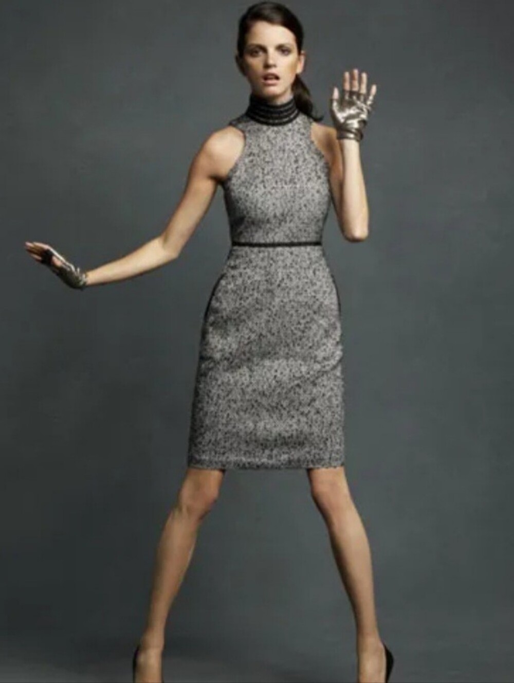 Karl Lagerfeld Black and White Textured Midi Dress